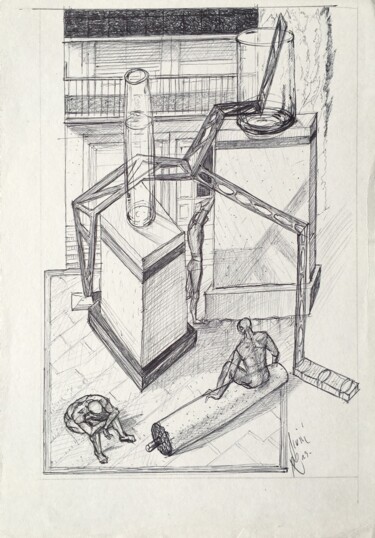 Dibujo titulada "Tre in condominio" por Fabio Giorgis, Obra de arte original, Tinta