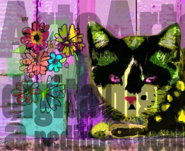 Impressões e gravuras intitulada "Gato na Janela" por Fabi, Obras de arte originais, Pintura digital