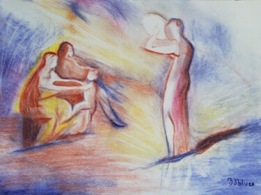 Disegno intitolato "La femme au tambour…" da Fablues, Opera d'arte originale, Pastello Montato su artwork_cat.