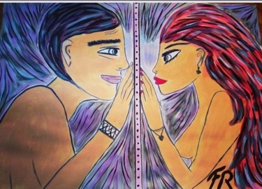 Painting titled "Amour impossible" by Fabienne Reynaud, Original Artwork, Acrylic