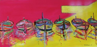 Peinture intitulée "les barques marseil…" par Roseline Chouraqui, Œuvre d'art originale, Huile