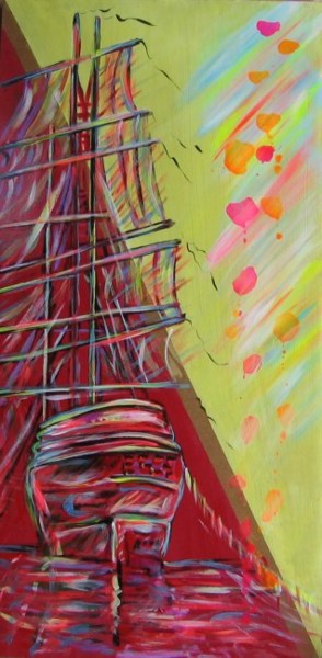 Peinture intitulée "embarquement immedi…" par Roseline Chouraqui, Œuvre d'art originale, Huile