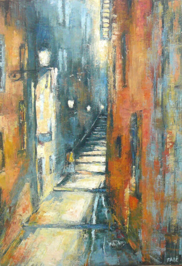 Painting titled "Ruelle" by Fabrice Bettrancourt, Original Artwork, Oil