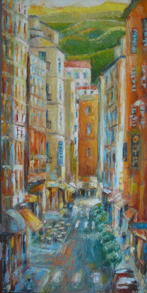 Painting titled "Rue à Nice" by Fabrice Bettrancourt, Original Artwork, Oil