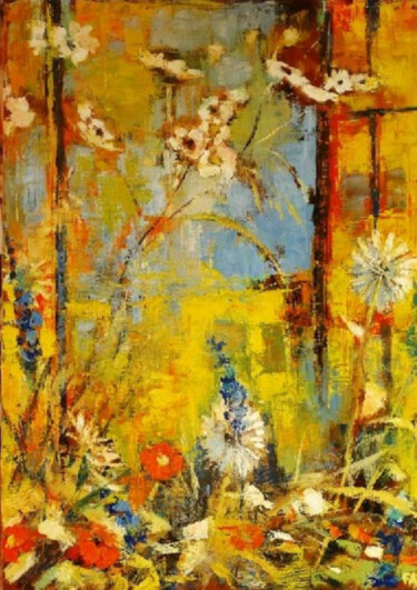 Malerei mit dem Titel "Composition florale" von Fabrice Bettrancourt, Original-Kunstwerk, Öl