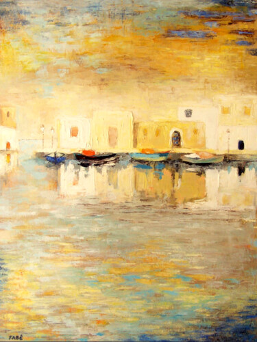 Painting titled "Lumière sur Bizerte" by Fabrice Bettrancourt, Original Artwork, Oil Mounted on Wood Stretcher frame