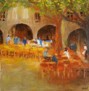 Painting titled "PLACE D'UZES" by Fabrice Bettrancourt, Original Artwork, Oil