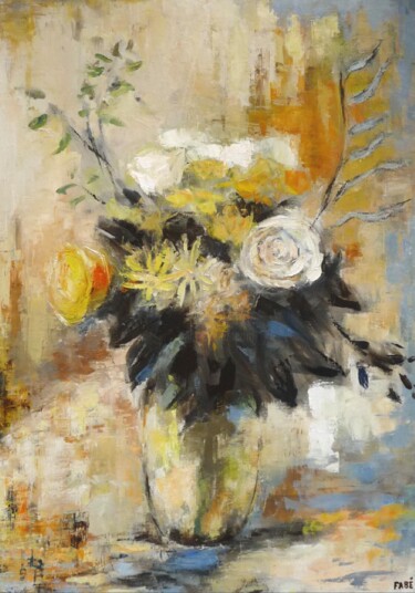 Painting titled "Bouquet" by Fabrice Bettrancourt, Original Artwork, Oil Mounted on Wood Stretcher frame