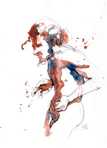 Dessin intitulée "Homme 01" par Fabrice Boulanger, Œuvre d'art originale, Aquarelle