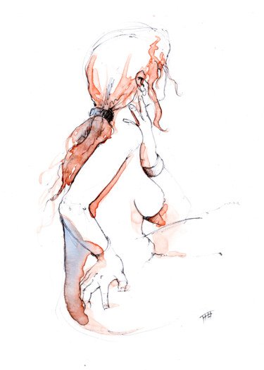 Dessin intitulée "Femme 01" par Fabrice Boulanger, Œuvre d'art originale, Aquarelle