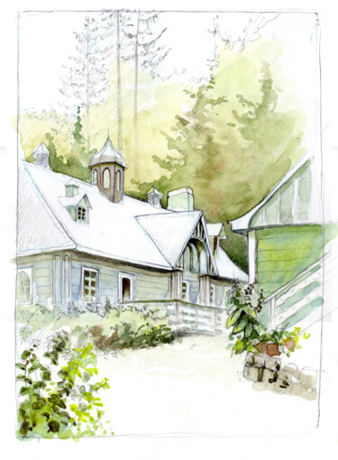 Domaine Joly (Lorbinière) Disegno intitolato "Domaine Joly (Lorbi…" da Fabrice Boulanger, Opera d'arte originale, Acquarello
