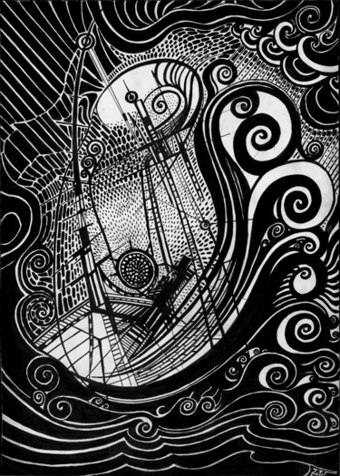 Dessin intitulée "Moby Dick" par Fabrice Cadet, Œuvre d'art originale, Encre