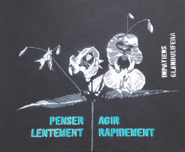 Painting titled "Penser lentement, A…" by Fabrice Gand, Original Artwork, Stencil Mounted on Wood Stretcher frame