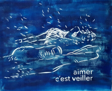"AIMER C'EST VEILLER" başlıklı Tablo Fabrice Gand tarafından, Orijinal sanat, Şablon Ahşap Sedye çerçevesi üzerine monte edi…