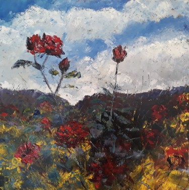 Painting titled "Roses, Espoir" by Fabrice Gerin, Original Artwork, Oil