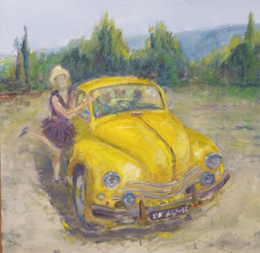 Painting titled "Nature et Voiture.…" by Fabrice Gerin, Original Artwork, Oil