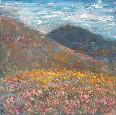Pintura intitulada "Fleurs et Montagnes" por Fabrice Gerin, Obras de arte originais, Óleo