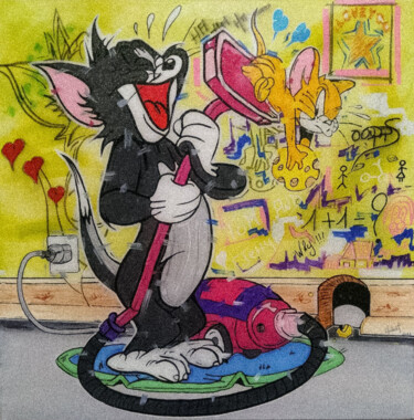 Tom and Jerry Painting titled "Tom and Jerry" by Fabrice Hubert, Original Artwork, Acrylic Mounted on Wood Stretcher frame
