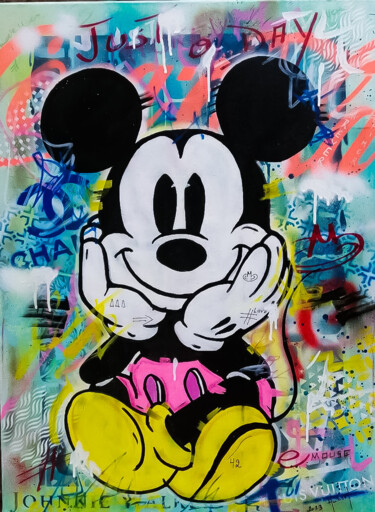 Malarstwo zatytułowany „Mickey zen” autorstwa Fabrice Hubert, Oryginalna praca, Akryl Zamontowany na Drewniana rama noszy