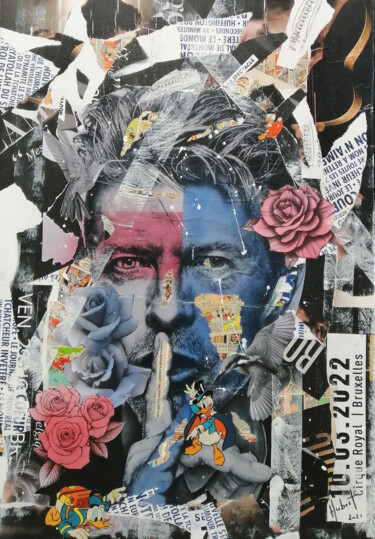 Collages titulada "Bowie black" por Fabrice Hubert, Obra de arte original, Collages