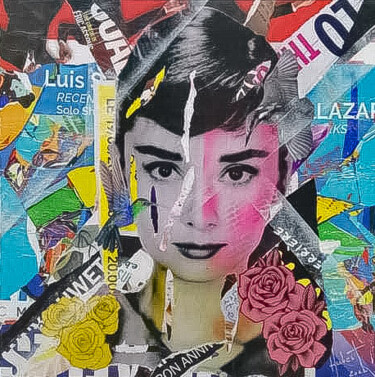 Collages intitolato "La belle Audrey" da Fabrice Hubert, Opera d'arte originale, Collages