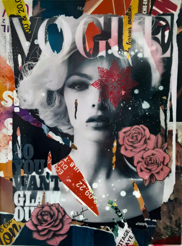 Collages titled "Vogue one" by Fabrice Hubert, Original Artwork, Collages Mounted on Wood Stretcher frame