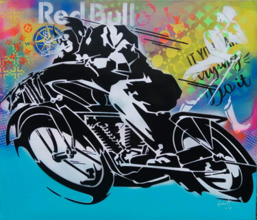 Painting titled "Graffiti moto one" by Fabrice Hubert, Original Artwork, Acrylic Mounted on Wood Stretcher frame