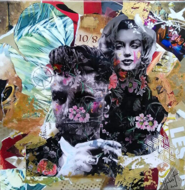 Collages titled "L’or du temps" by Fabrice Hubert, Original Artwork, Collages Mounted on Wood Stretcher frame
