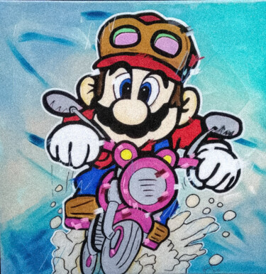 Painting titled "La moto de Mario" by Fabrice Hubert, Original Artwork, Acrylic Mounted on Wood Stretcher frame