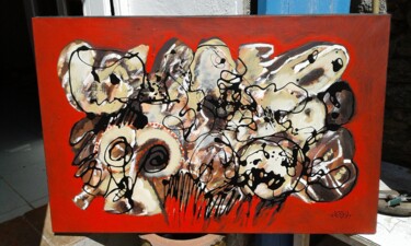 Peinture intitulée "la manif rouge" par Fabrice Issen, Œuvre d'art originale, Acrylique