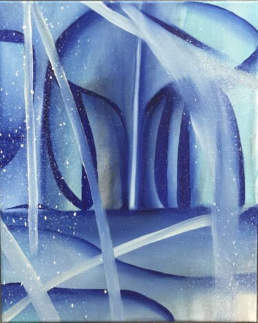 Malarstwo zatytułowany „L'Éternité Bleue :…” autorstwa Fabrice Kocurek, Oryginalna praca, Olej Zamontowany na Drewniana rama…