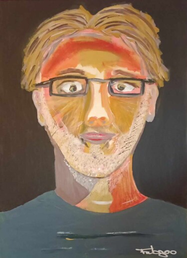 绘画 标题为“L'Autoportrait” 由Fabrice Meslin (Fabzoo), 原创艺术品, 丙烯 安装在木质担架架上