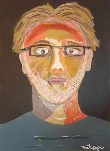 Painting titled "L'Autoportrait" by Fabrice Meslin (Fabzoo), Original Artwork, Acrylic Mounted on Wood Stretcher frame