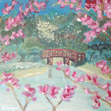 Картина под названием "Le pont japonais" - Fabrice Meslin (Fabzoo), Подлинное произведение искусства, Акрил Установлен на Де…