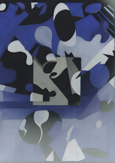 Digitale Kunst mit dem Titel "Cité bleu blanc gris" von Fabrice Meslin (Fabzoo), Original-Kunstwerk, KI-generiertes Bild