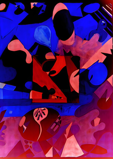Digital Arts titled "Cité rouge bleue" by Fabrice Meslin (Fabzoo), Original Artwork, AI generated image