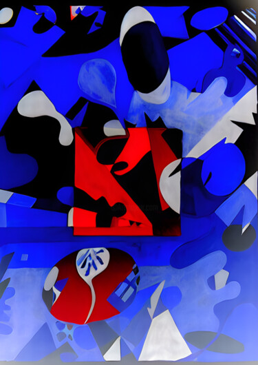 Digitale Kunst getiteld "Cité bleu rouge rou…" door Fabrice Meslin (Fabzoo), Origineel Kunstwerk, AI gegenereerde afbeelding