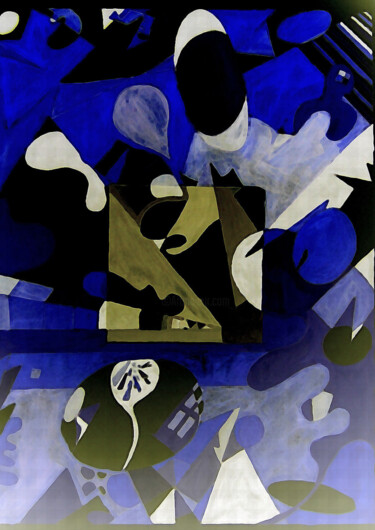 Digitale Kunst getiteld "Cité bleue noire" door Fabrice Meslin (Fabzoo), Origineel Kunstwerk, AI gegenereerde afbeelding