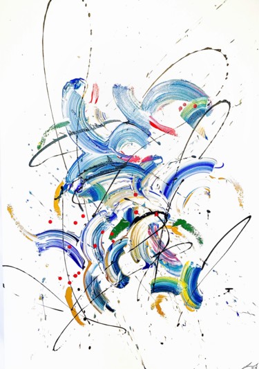 Peinture intitulée "Blue rainbow" par Fabrice Anglade, Œuvre d'art originale, Acrylique Monté sur Châssis en bois