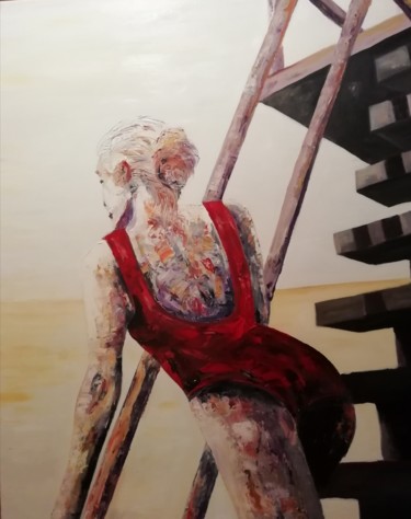 Painting titled "plongeoir 1" by Fabrice Pavageau, Original Artwork, Oil