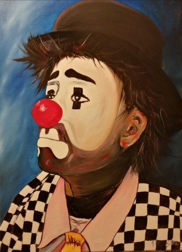 Painting titled "clown2" by Fabrice Pavageau, Original Artwork, Oil