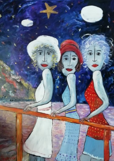Peinture intitulée "3 filles" par Fabrice Pavageau, Œuvre d'art originale, Huile