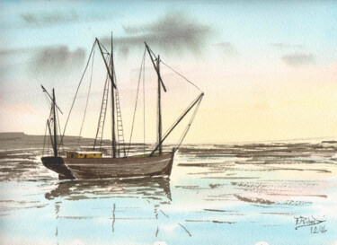 Painting titled "3 mats-barque" by Fabrice Richard, Original Artwork, Watercolor