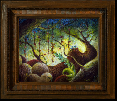 Malerei mit dem Titel "Les champignons ble…" von Fabrice Rivière, Original-Kunstwerk, Öl