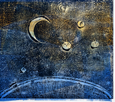 Gravures & estampes intitulée "Soleil bleu 15I43-1…" par Fabrice Rivière, Œuvre d'art originale, Monotype