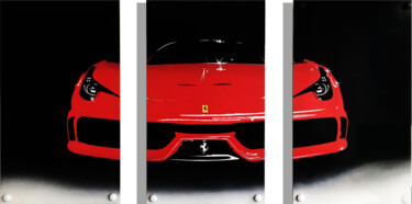 "Triptyque Ferrari 4…" başlıklı Tablo Fabrice Vandevelde (Mr.Bleu) tarafından, Orijinal sanat, Şablon Alüminyum üzerine mont…