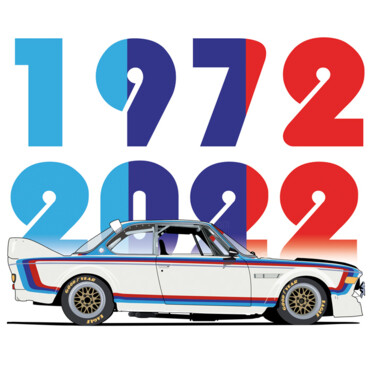 Digital Arts titled "BMW 3.0 CSL GT2 (19…" by Fabrice Vandevelde (Mr.Bleu), Original Artwork, Digital Painting