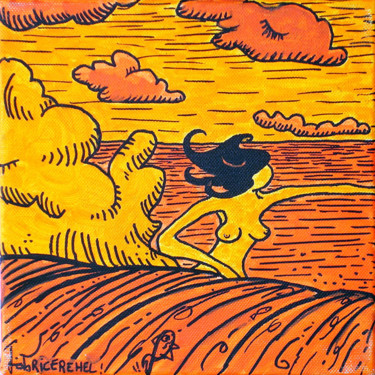 Dessin intitulée "Surfeuse brune" par Fabrice Réhel, Œuvre d'art originale, Acrylique