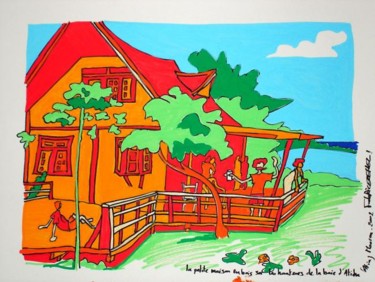 Drawing titled "maison-moorea" by Fabrice Réhel, Original Artwork