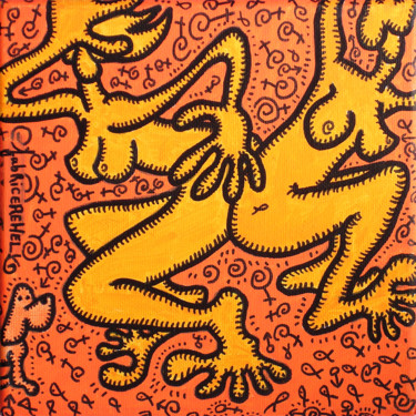 Dessin intitulée "DEUX-FEMMES-SAUTENT" par Fabrice Réhel, Œuvre d'art originale, Acrylique